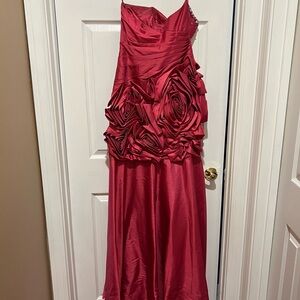 Strapless pink hi- low prom dress